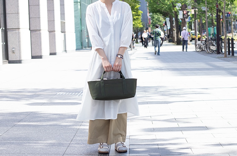 ヨコ長トート　カーキ